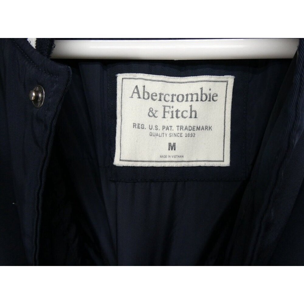 Abercrombie & Fitch‎ Varsity Bomber Stadium jacket Men size M navy blue preppy - Picture 5 of 8